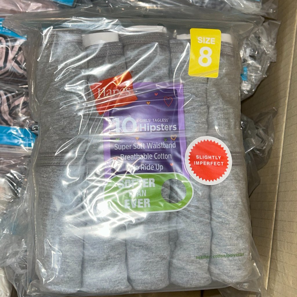 Hanes Girls’ Tagless Hipsters Lot 67 - 240 Pcs 24 Packs (10 Ea) Sz 8 - New